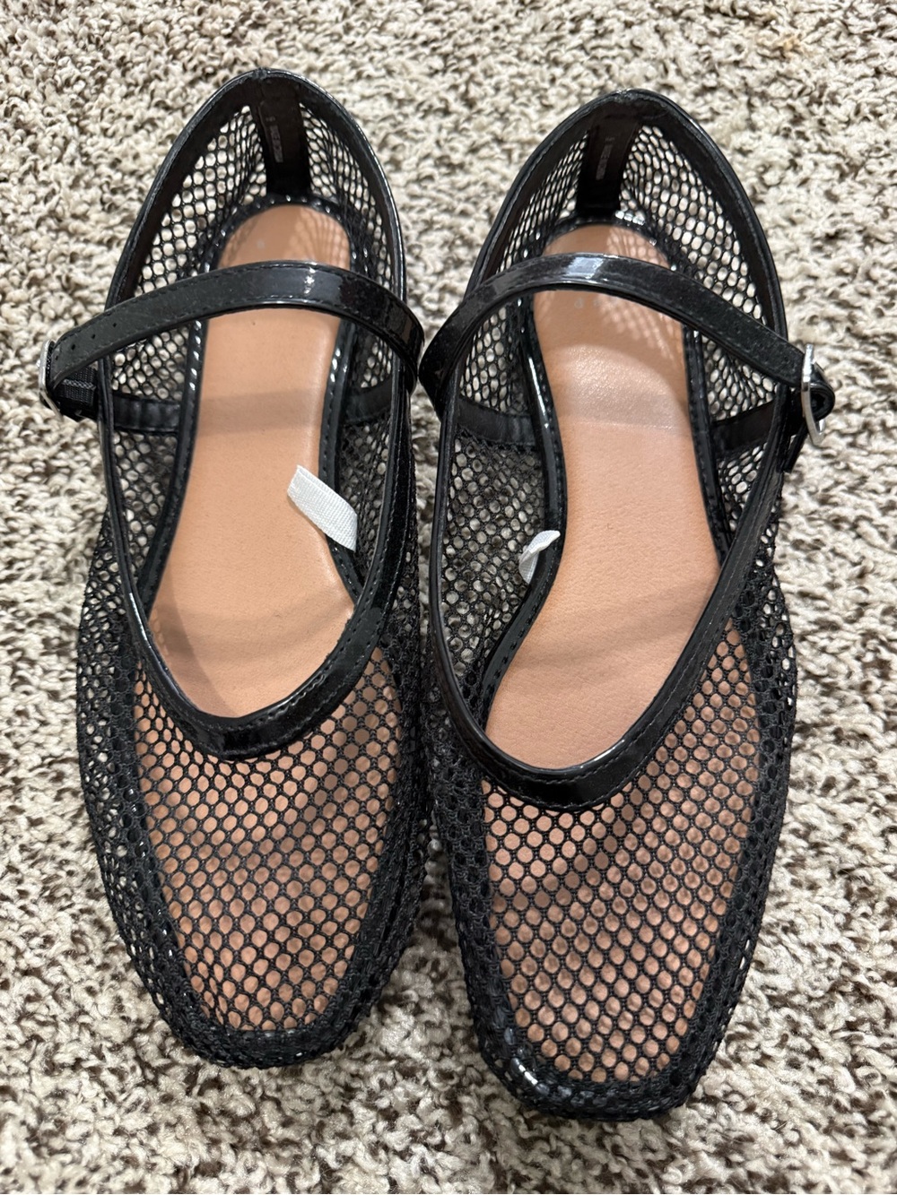Black Mesh Mary Jane Flats - Women's Comfortable Slip-On Shoes